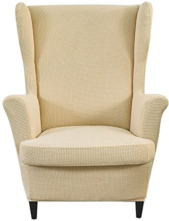 CHNSHOME Stolsöverdrag, öronfåtölj, 2 stycken, elastiskt fåtöljöverdrag, överdrag, fåtöljöverdrag för en öronfåtölj, beige