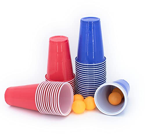 Kyto Bierpong Beerpong Partybecher Kunststoff Becher mit Bällen 50/100 Set amerikanisch Blau/Rot (100 Cups + 10 Bälle) (50 Becher + 5 Bälle)
