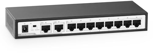 YuLinca 10 Port Gigabit Ethernet Switch, 8 x 100/1000Mbps Ports, 2 Gigabit Uplink, Support Vlan, Metal Fanless Unmanaged Plug and Play