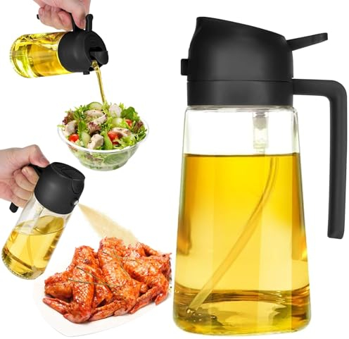 ölsprüher 2 in 1, 500ml Öl Sprühflasche für Speiseöl, Ölflasche ausgießer und Sprüher,Olivenöl spray,Essig Sprayer Spender,zum Kochen,Backen,Grillen und Salat,Ölflasche Perfekt zum Kochen (Schwarz)