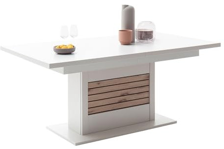 Lomadox Tisch Ausziehtisch Esstisch ausziehbar 180/230/280 cm, weiß mit Eiche-Lamellen