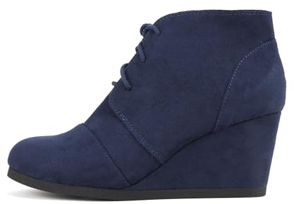 Soda REX ~ Damen-Stiefelette mit abgerundeter Zehenpartie, niedriger Keilabsatz, Navy Imsu, 38 EU