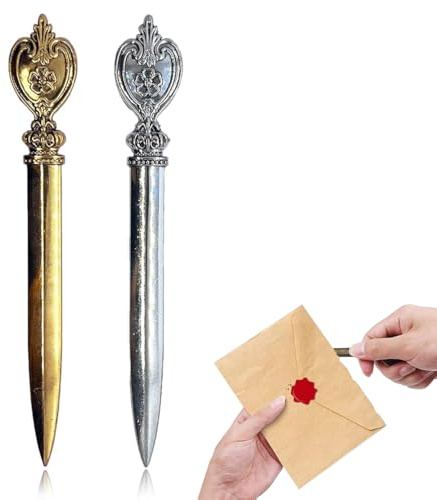 CJQRL 2 Piezas Abrecartas, Cortador De Papel De Regalo, Cortador De Sobres, Hecho De AleacióN, Resistente Y Duradero, Conveniente, CóModo Agarre, Adecuado para Abrir Cartas Y Paquetes(Oro Plata)(1)
