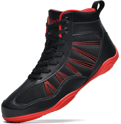 situkeke Zapatos de Boxeo para Hombres Antideslizantes Zapatillas de Lucha Libre Zapatos de Lucha Profesional Deportivos Ligeros Unisex Negro Rojo 43 EU