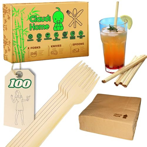 Lot de 100 Pailles 20 cm réutilisables en Bambou naturel Qualité Premium + 1 Goupillon de nettoyage. Cocktail, Smoothy Pique-nique, Fête. Bars et restaurants