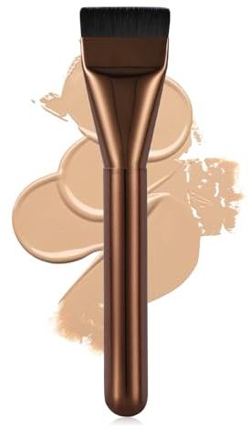 BEAUTYFACTOR Flat Foundation Brush,Korean Makeup Brush Spatula Facial Brush for Liquid Foundation,Premium Face Makeup Brush for Blending Cream (Coffee)