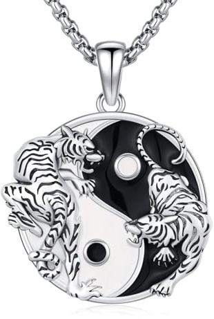 OHAYOO Yin Yang halsband 925 sterlingsilver Yin Yang tiger hänge kedja partnerkedja för dig och honom vänskapskedja tiger smycken presenter för kvinnor män par
