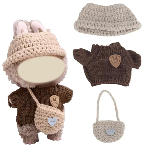 MisFun Vestiti Bambole 3 Pezzi Abbigliamento per Bambole Peluche con Maglione Marrone Cappelli e Borse Accessori Bambole Mini Abbigliamento per Bambola 17CM (Non Includere i Peluche Giocattoli)
