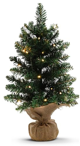 Olsen & Smith 50cm (20in) Pre Lit Small Christmas Tree - Battery Operated Indoor Artificial Pine Mini Xmas Christmas Tree with 30 Warm LED Lights for Festive Home Decoration Great for Tabletop & Desk
