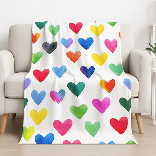 Generiskt mysig fleecefilt akvarell fleecefilt enkelt ljust hjärta andas levande filt för soffa/säng/soffa filt 150 cm x 200 cm, färgglad
