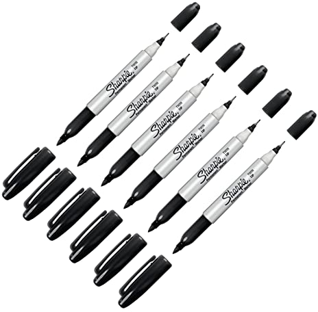 6 x Black SHARPIE TWIN TIP Permanent Marker pens Fine/Ultra Fine