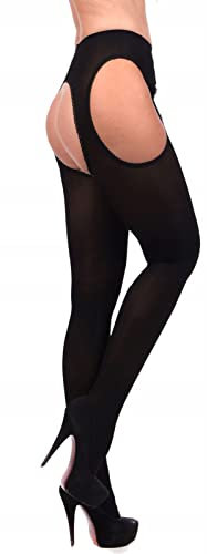 Mikrofaser 60 STRIPPANTY Strumpfhose OFFEN im Schritt Strapsstrumpfhose, Schwarz, Large / X-Large