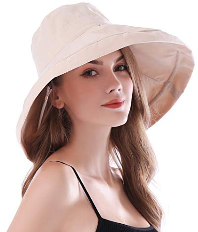 AIDIER Chapeaux de Soleil à Bord Large pour Femmes Anti UV Chapeau d'été de Plage Pliable Casquette Respirant avec Corde, Boonie Chapeau de pêcheur de Voyage UPF 50+ Protection