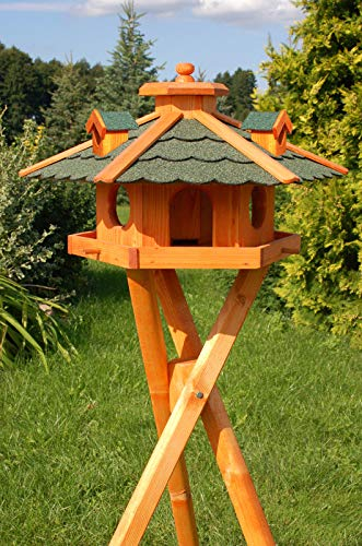 XXL Luxus Vogelhaus mit/ohne Solar/Ständer Holz Futterhaus Vogelfutterhaus Vogelvilla, Farbe: Grün + Solar + Ständer