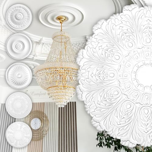 HEXIM Perfect stucco rosone - grande selezione di rosoni da soffitto in schiuma rigida PU, robusto, elemento decorativo (B3121 - Ø 800 mm) Bordo per lampadario medaglione decorazione interna