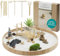 Navaris Mini Zen Garten Kit - Miniatur Sand Garten mit Zubehör - Deko Zengartenset inkl. u.a. Steine Rechen Pagode Brücke - rundes Tablett - Sand in Weiß