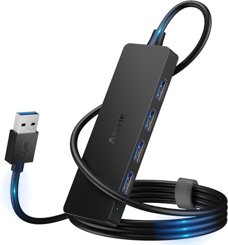 Aceele 5-Port USB 3.0 Ultra Fin Data Hub avec câble étendu de 4ft, 5Gbit/s USB 3.0 Ports, Hub USB pour MacBook, Mac Pro/Mini, iMac, Surface Pro, XPS, PC Portable, clés USB, Disque Dur Mobile, et Plus.