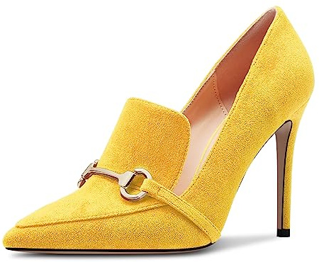 Castamere Femmes Haut High Aiguille Talon Heel Pointu Bout Slip-on Escarpins Mariage Bureau 10 CM Heels Jaune 40 EU