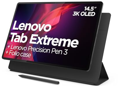 Lenovo Tab Extreme Android Tablet | 14 inch 3K OLED Display | 256GB | Lenovo Precision Pen 3 & Folio Case | WiFi 6E | 12GB RAM | Storm Grey