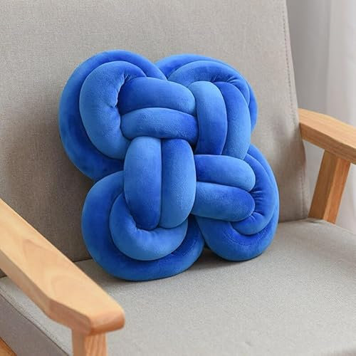 SYSUII Weiche Knoten-Ballkissen, 35 * 35cm Knotenkissen Geknotetes Kissen Wurfkissen Süß Plüsch Zierkissen Kinderzimmerdekoration Couchkissen, Sofa Kissen für Schlafzimmer, Zuhause-Dunkelblau