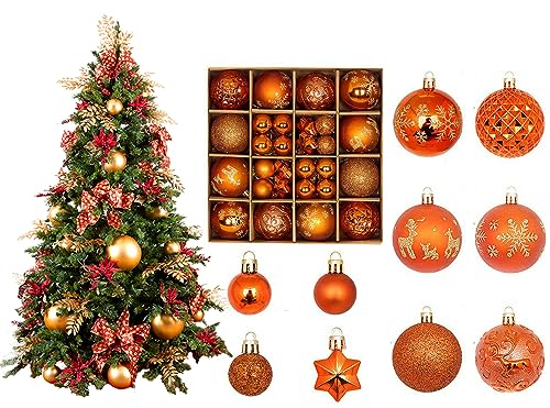 OEAK Weihnachtskugeln Set Kunststoff matt glänzend Christbaumkugeln Set mit Aufhängen Weihnachtsbaumkugeln Weihnachtsdeko für Weihnachten Partys(44PCS Orange)