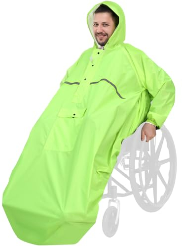 ANYOO Wasserdichte Rollstuhl Poncho Abdeckung mit Ärmeln, Leichter Regenponcho Cape Shield mit Gummibändern bietet Trockenschutz für Rollstühle, Grün Gelb, Einheitsgröße
