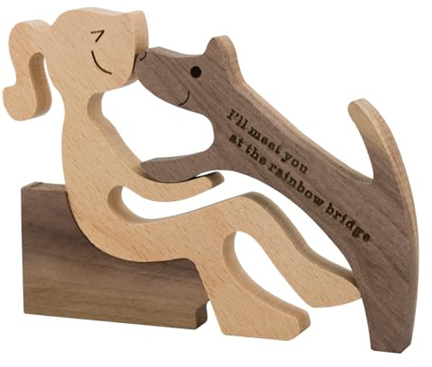 Enkrio Figuras de perro de madera, estatua de perro, esculturas de madera hechas a mano, acentos artesanales, tallado de madera para decoración del hogar (mujer perro juega en el sofá)