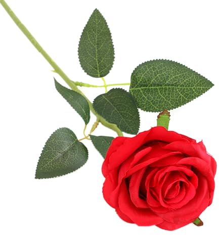 DHSBGWSX 1 Rote Rose, Künstliche Rosenblüte, Künstliche Rose Mit Stiel, Künstliche Pflanze, Tischdekoration, Hochzeit, Zuhause, Büro, Gartendekoration