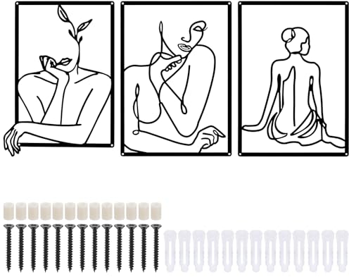 Fentar 3stk Metall Wanddeko Schlafzimmer, Abstrakte Weibliche Silhouette Wandbild Metall, Moderne Wand Deko, Minimalistische Wanddeko Wohnzimmer, Wasserdichtes Metallbilder Wand deko Schwarz (25x35cm)