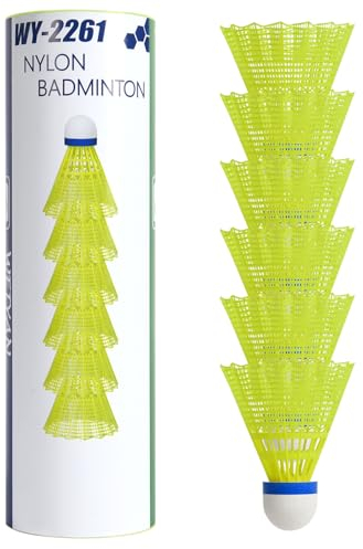 flintronic Badmintonbälle, 6 Pcs Nylon Federbälle, Badminton Bälle mit Hoher Stabilität und Haltbarkeit, Fachmann Federbälle für Indoor und Outdoor Training, Freizeit, Sport （Gelb）