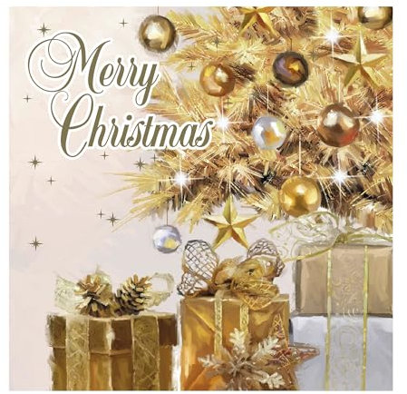 Eurowrap Pack of 12 Assorted Christmas Cards Xmas Gold Tree and Candle, 2 Designs Merry Christmas and Season's Greetings Eco Friendly Packaging 100% Recyclable