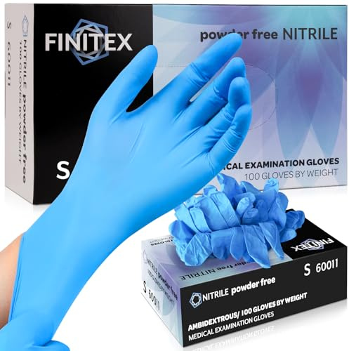 FINITEX Guantes desechables de nitrilo azul -3,5 mils, 100 pieza, S, multifuncionales sin polvo y látex para la preparación de alimentos limpieza, examen físico, tatuaje