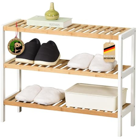 Floordirekt Schuhregal aus Bambus, schmales und platzsparendes Schuhregal, Schuhorganizer mit 3 Ablagen (Michigan)