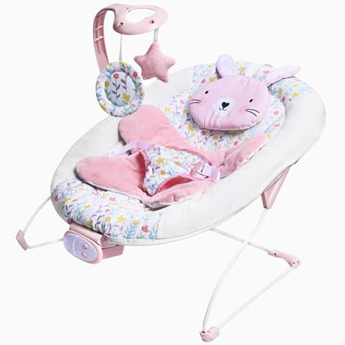 LADIDA Große Liege mit beruhigender Musik und Vibration, drehbares Spielzeug mit 2 Spielzeugen für Neugeborene