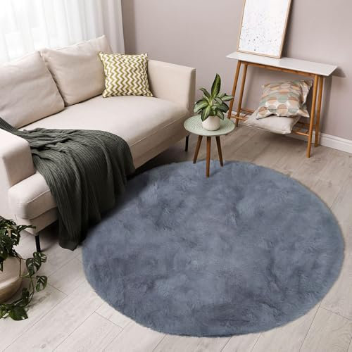 FeinKulturia Teppich Rund 60 cm, Waschbare Hochflor Kaninchenfellimitat Teppiche, Flauschig EIN Weicher Rutschfester Teppich für Wohnzimmer, Schlafzimmer und Kinderzimmer, Pet Bed Mat