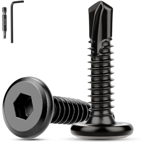 XRXYMQ 60 Pezzi Viti Autofilettanti in Acciaio Inox M6.3x25 mm Viti Autofilettanti per Lamiera 410 con Esagono Incassato Nere con Cacciavite Chiave per Esagono Incassato