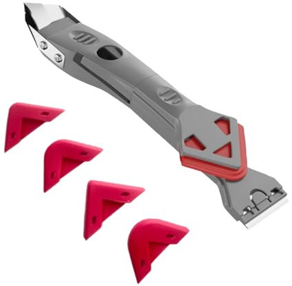 Silicone Remover Tool,Stainless Head Sealant Tool,Red Rubber Head Caulking tool,Versatile & Reusable Caulking Kit 5 In 1,for Bathrooms,Kitchens,Floors,Wall,caulking and Smoothing Sealants.
