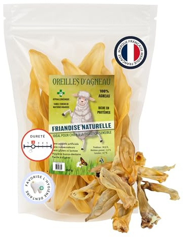 Orejas de cordero naturales para perro – golosinas hipoalergénicas 100% cordero – Bajas en grasa, ricas en proteínas – Soporte dental – fáciles de digerir – 250 g – Francia Croquetas