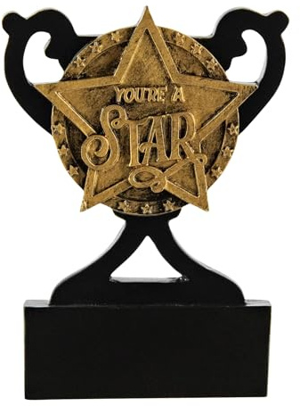 SilverTrophy: You're A Star Mini Cup Trophy, Well Done, Congratulations, Proud, Kids Prize, School, Positivity Present, Achievement, Hard Work, Black & Gold 8cm, Customisable Personalise Gift Award