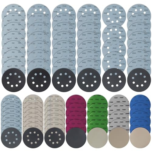 86 Stück Schleifpapier 125mm für Klett, Schleifscheiben 8 Loch, 7000/5000/3000/2000/ 1500/1200/ 1000/800/ 600/400/ 240/150/ 60 Körnung, Rundschleifpapier für Exzenterschleifer Holz Metall Lack