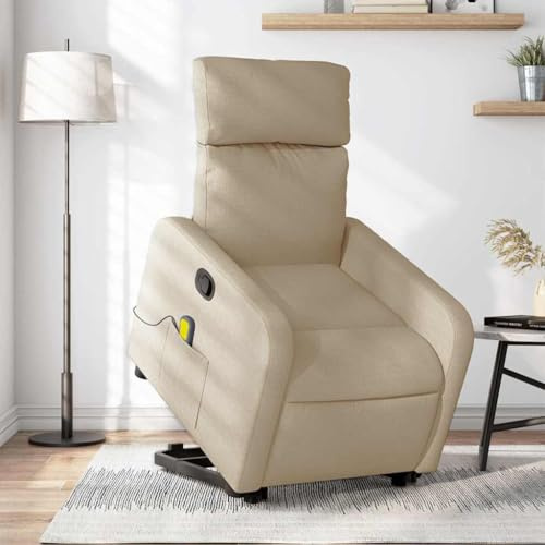 Mimdixy Fauteuil de cinéma - Chaise longue simple - Fauteuil de massage avec aide au relever - Tissu crème - Pour salon, chambre à coucher, home cinéma - Installation rapide