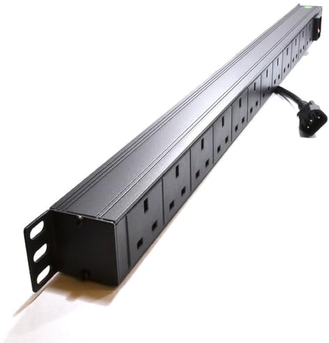 kenable 12 Way Vertical PDU Power Distribution Unit UK Sockets IEC C14 Plug 13A 1.8m Cable Without Surge Protection