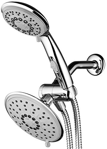 30-Setting 6 Inch Rain Shower Head with Handheld Shower Combo Featuring Patented ON/Off Pause Switch by Hydroluxe - Use Each Showerhead Separately or Both Together! Premium Chrome Finish