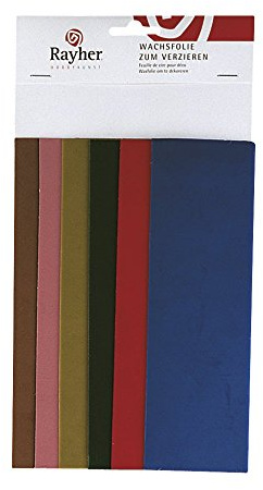 RAYHER HOBBY Rayher 3102300 dekorativt vax, lanttoner, set med 6 dekorativa vaxplattor, blandade färger, 20 x 6,5 cm, vax för att dekorera ljus, ljusvax, vaxfolie