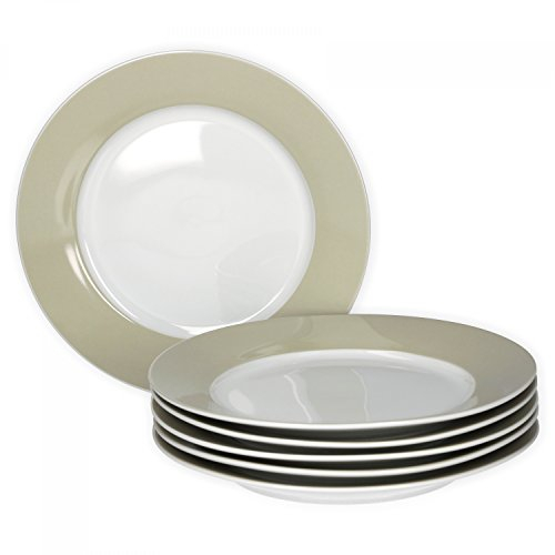 Van Well Lot de 6 Assiettes de petit déjeuner Série Vario Porcelaine – Couleur au choix beige