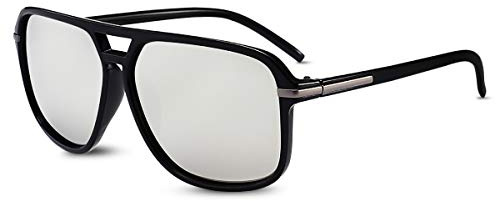 LumiSyne Mode Lunettes De Soleil Conduite Hommes Lunettes De Soleil Polarisées Miroir Ultra Léger Monture Carré Rétro Double Pont UV 400 De Plein Air Voyage Coffret Cadeau Argent
