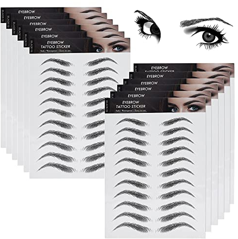 Molain Adesivi per Sopracciglia 4D, Impermeabili, a Lunga Durata, per Trasferimenti, 12 Fogli, 132 Paia (Stile Classico Nero)