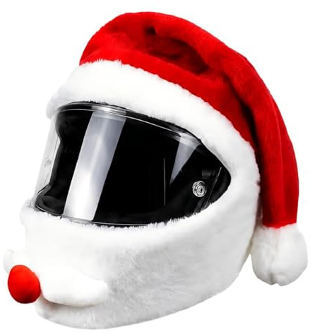 Funda para Casco de Moto de Papá Noel, cubrecasco de Moto Universal de Peluche Gorro navideño, Accesorios para Casco de Moto,, (Rojo) Feliz Navidad