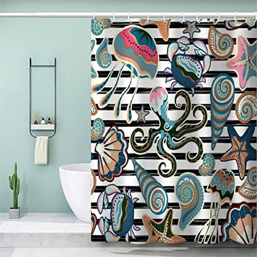 AOLIGL Duschvorhang 180x200 cm Vintage Marineblau Gestreift Duschvorhang with 12 Hooks Duschvorhang Textil Weiß Schwarz Grau Grün Blau Badezimmer Vorhänge Hohe Qualität