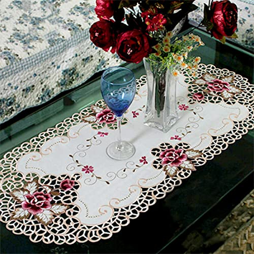 SPORTARC Ovale Spitzen-Tischdecke, bestickt, Blumenmuster, kleine Tischdecke, Heimdekoration, Qualität, 40,6 x 83,8 cm, Weiß